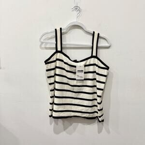 St. John Striped Terry Cloth Sleeveless Tank Top Cream/Black Women's Size Large